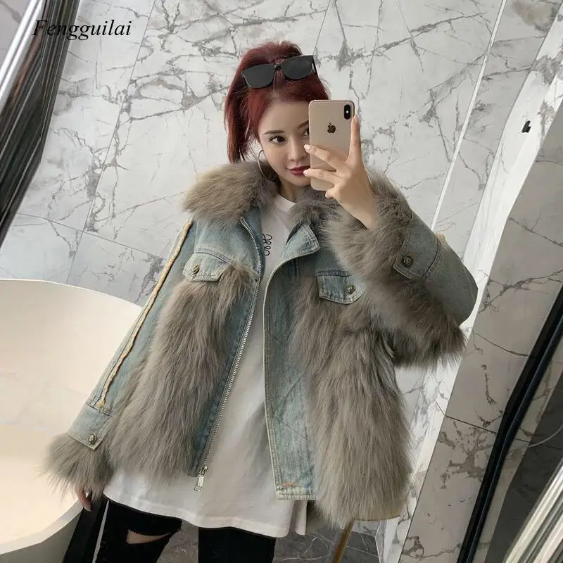 

Winter Women Thick Collar Denim Cotton-padded Jacket Female Hooded Loose Plush Short Coat Thicken Warm Cotton Jacket