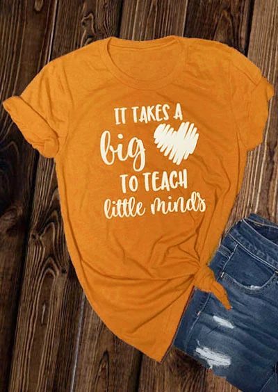 

It Takes A Big Heart To Teach Little Minds T-Shirt yellow shirt grunge aesthetic 90s women slogan shirt goth tees tops - L079