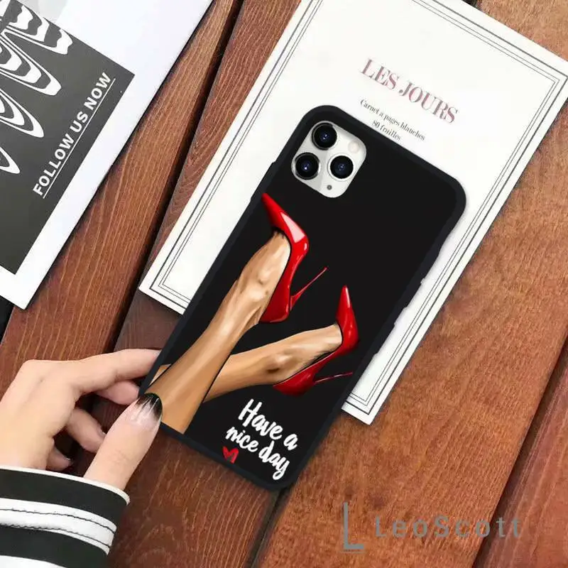 

Fashion High heels Girl Flower Phone Case for iPhone 11 12 pro XS MAX 8 7 6 6S Plus X 5S SE 2020 XR Soft silicone Cover Funda
