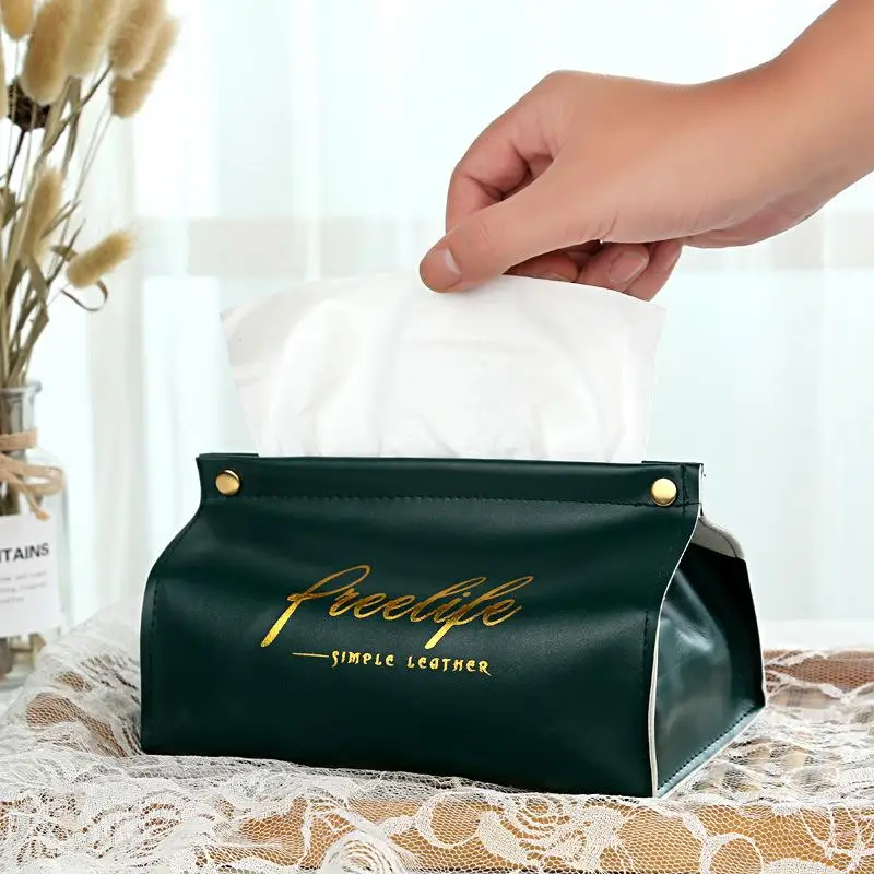 

Nordic Style Leather Bronzing Paper Box Household Creative Desktop Paper Extraction Box