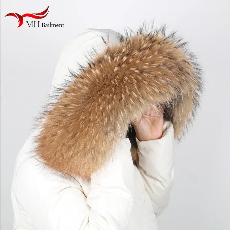 Меховой воротник из натурального меха енота для женщин Большой размер Модный