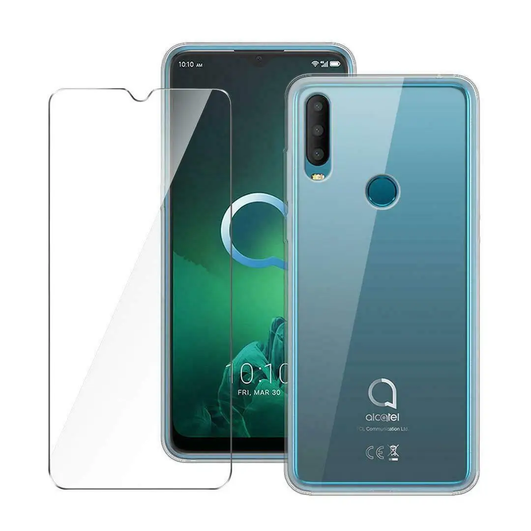 

Для Alcatel 1S (2020) 5028Y, черный прозрачный гелевый резиновый чехол для телефона + стекло для экрана 9H