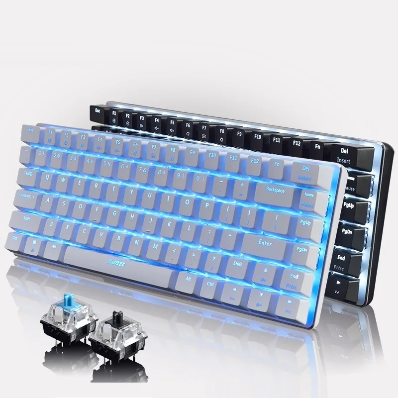 Механическая игровая клавиатура, USB Проводная клавиатура с 18 режимами, RGB подсветкой, 82 клавиши, синяя/черная оси, для профессиональных гейме...
