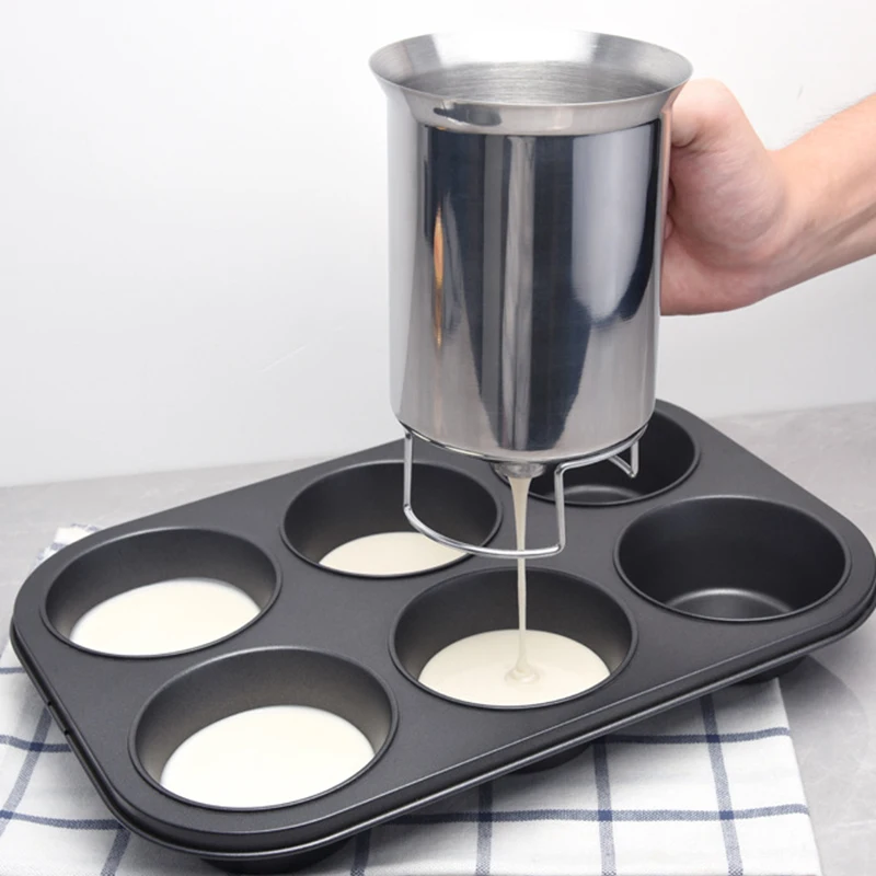 800ML Handheld Batter Dispenser Pancake Dough Dispenser Stainless Steel Baking Cake Waffles Flour Paste Funnel Kitchen Tools