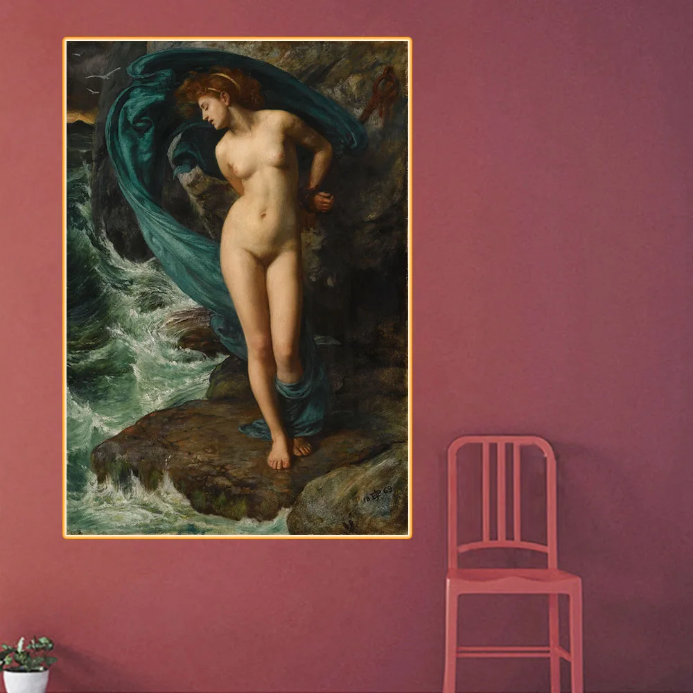 Citon Canvas Art Oil Painting Edward John Poynter《Andromeda》World Famous Artwork Picture Modern Wall Decor Home Decoration | Дом и сад