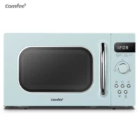 comfee blue retro style 800w 20l microwave oven with 8 auto menus 5 cooking power levels and express cook button apricot cream
