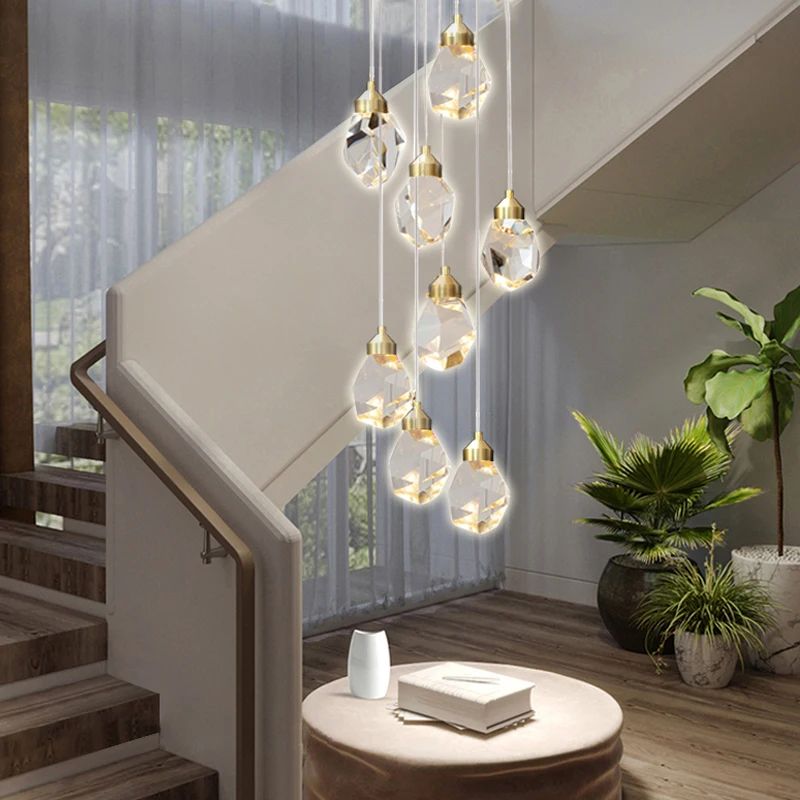 Pаспродажа Современная хрустальная люстра в скандинавском стиле, двухуровневый светильник для виллы, лестницы, гостиной, столовой, декоративная лампа...