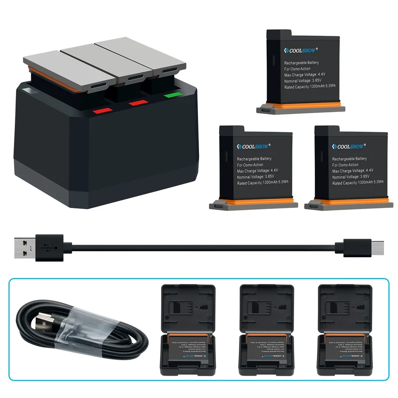 

Battery For dji osmo action battery charger 1300mAh for DJI Osmo Action Camera bateria Accessories For DJI OSMO Action AB1