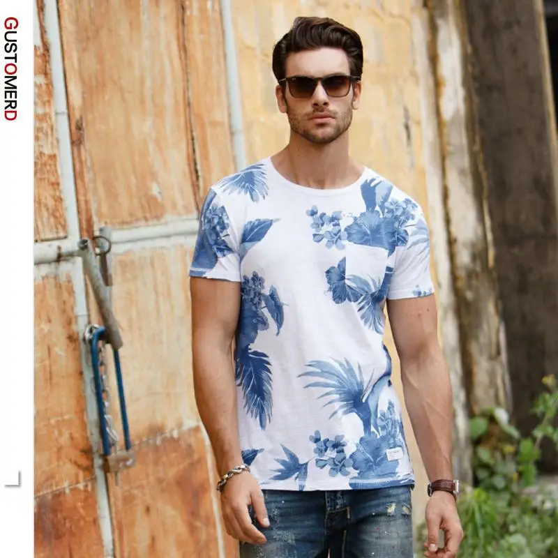 Мужская приталенная футболка с круглым вырезом принтом|Мужские футболки| |