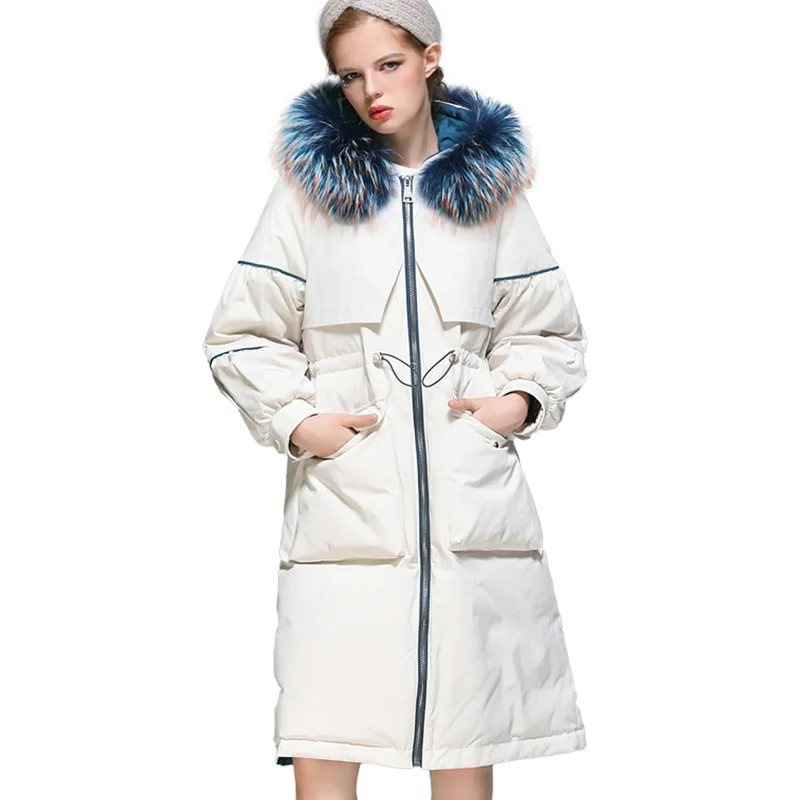 Winter fashion women's white duck down jacket women 2021 new mid-length loose large size thick warm jacket