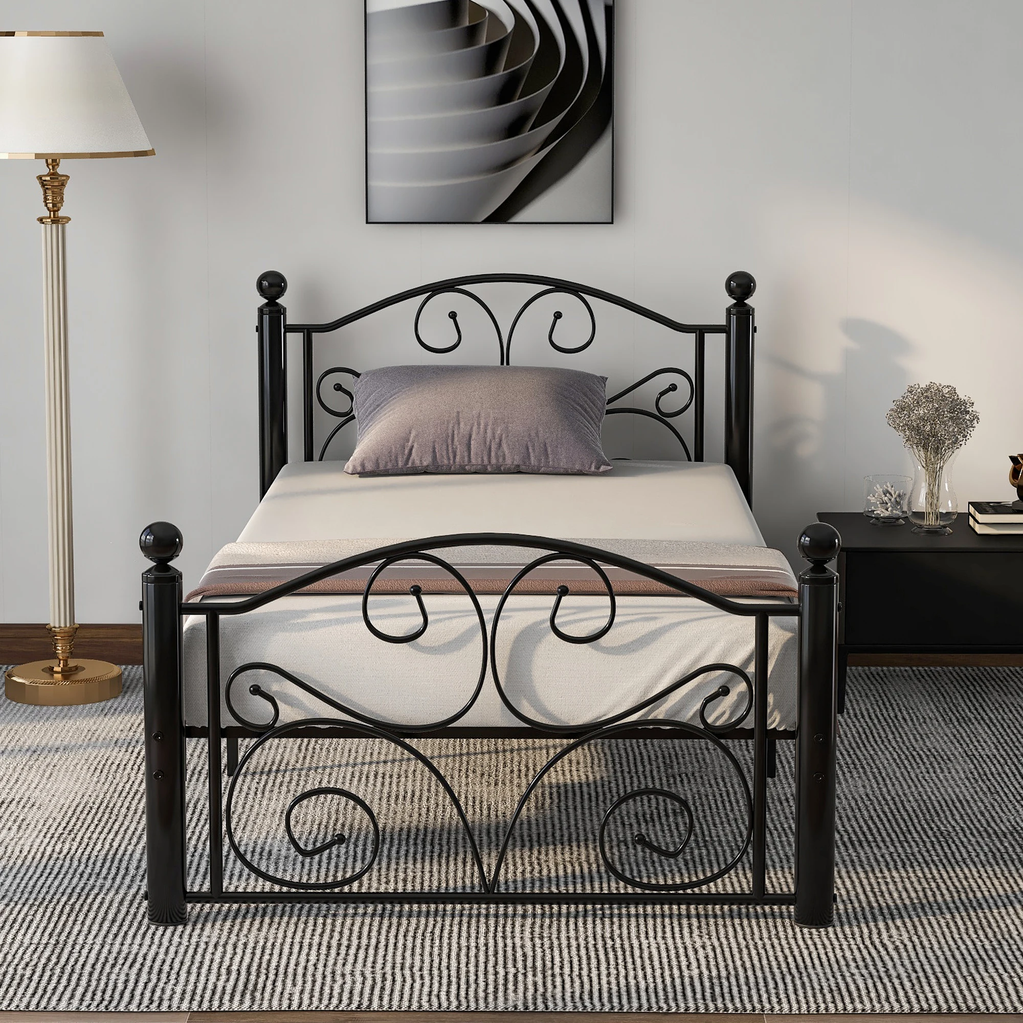 Современная металлическая рама для кровати 3 фута однотонное большое