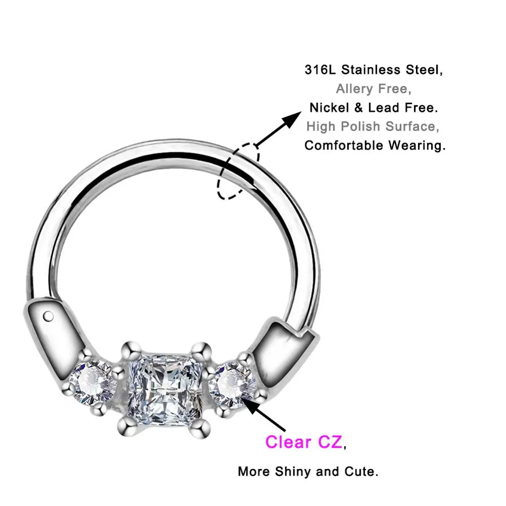 Пирсинг для тела в стиле панк, 16 г, нержавеющая сталь 316L, серьги Daith, три прозрачных CZ Rook Helix Septum, серьги
