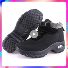 Ботинки женские, на высокой танкетке, теплые, черные, без застежек, 2019, для зимы, 2002