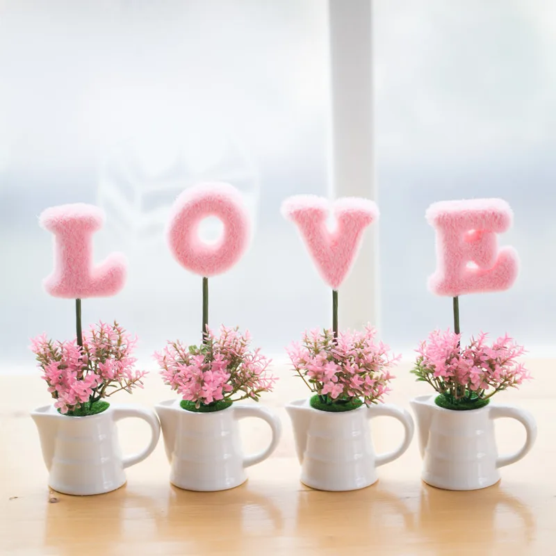 1 комплект искусственные растения с узором в виде сердечек бонсай вазой