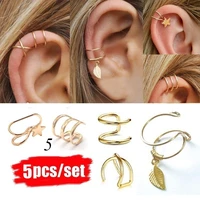 2019 fashion 5pcsset ear cuffs gold leaf ear cuff clip earrings for women climbers earcuff no piercing fake cartilage earring