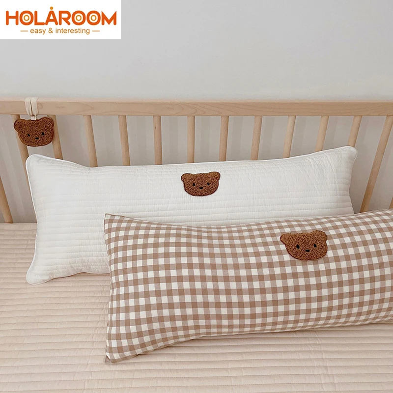 

Cotton Cylindrical Embroidered Bear Pillow Baby Soft Cushion Child Bed Anti-Kick Bed Surround Car Lumbar Pillow Bedroom Decor