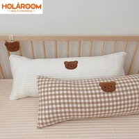 cotton cylindrical embroidered bear pillow baby soft cushion child bed anti kick bed surround car lumbar pillow bedroom decor
