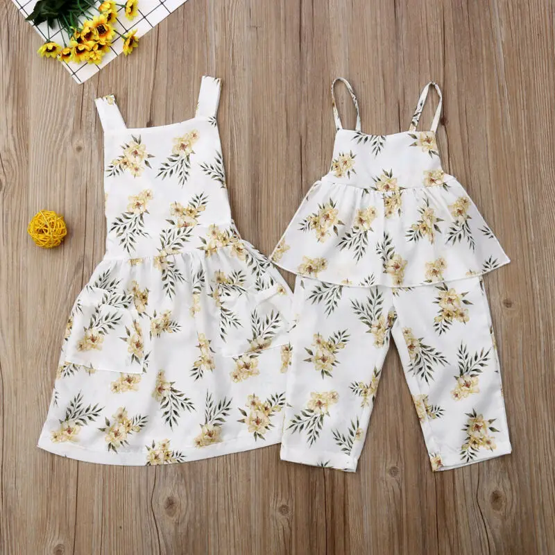 Комбинезон для маленькой или большой сестры штаны + платья летний комплект