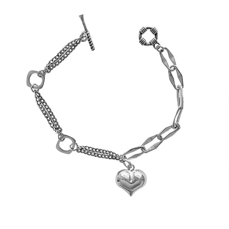 

MEYRROYU 925 Sterling Silver Vintage Couple Gift Love Splicing Chain Ot Buckle Bracelet Female Fashion Jewelry Wholesale 2021