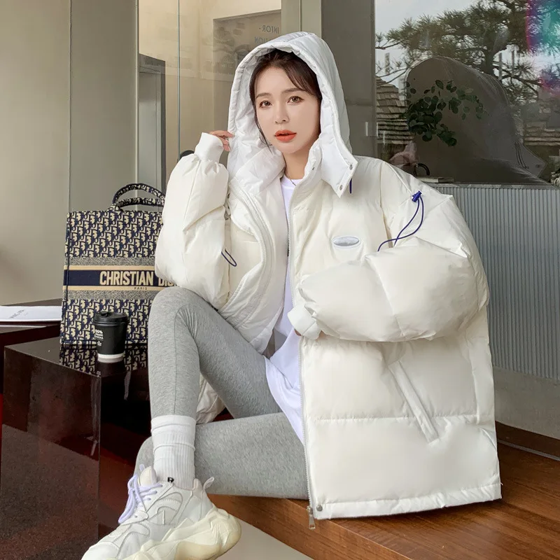 

Thickened White Duck Down Jacket Women Loose Versatile Stand-up Collar Bread Dress Korean Fashion Casual Winter Coat Women