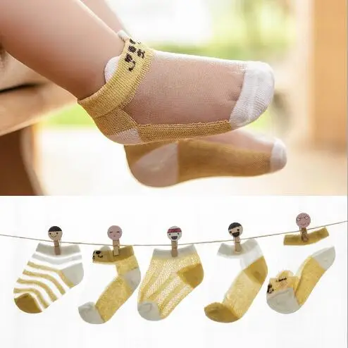 

1-5 year 5 pairs/lot Summer new children's socks thin cotton ice silk breathable baby short tube socks boys and girls mesh socks