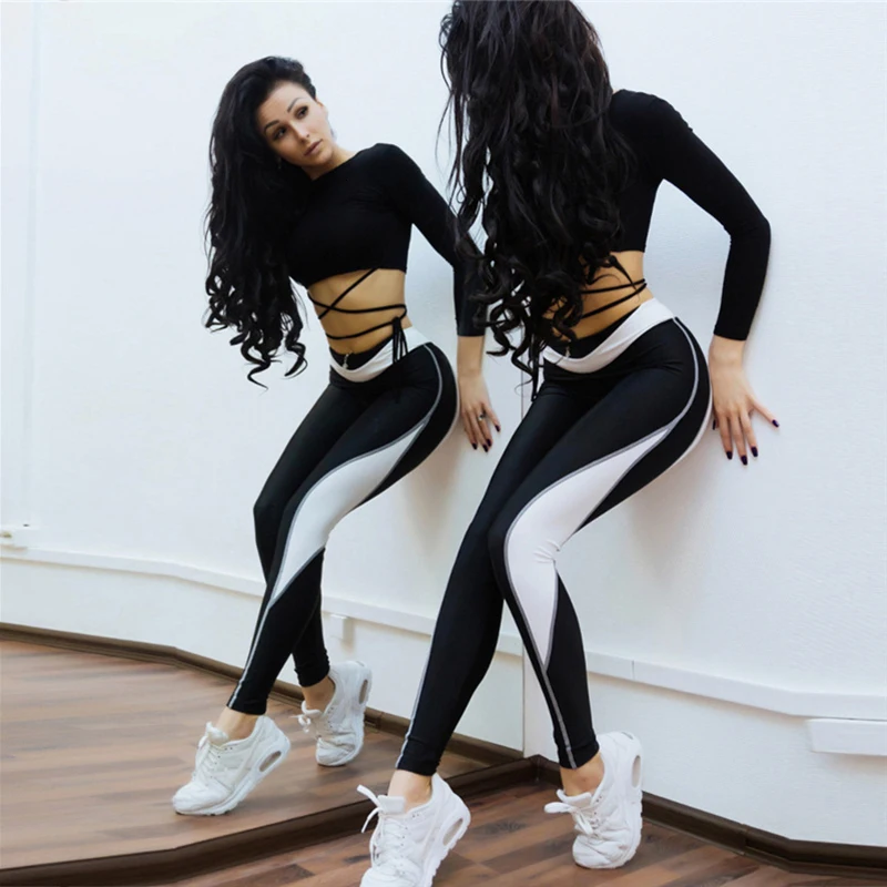 

2019 New Gym Training Women Yoga Pants Stitching Color Love Tight-fitting Legging High Waist Fitness Exercise Running Breathable