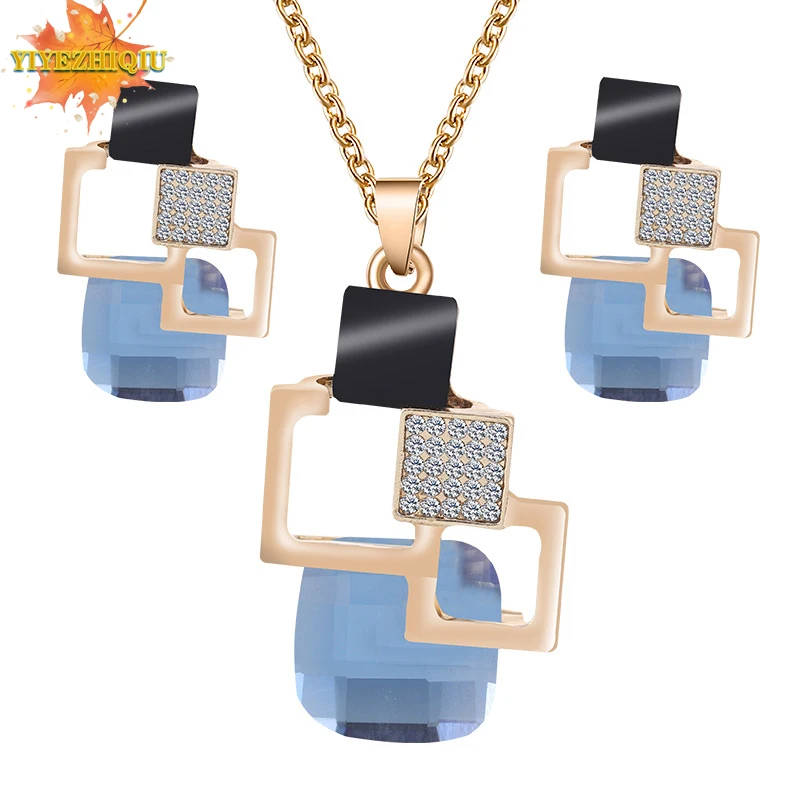 2019 модные брендовые квадратные геометрические Ювелирные наборы Pandent ожерелье