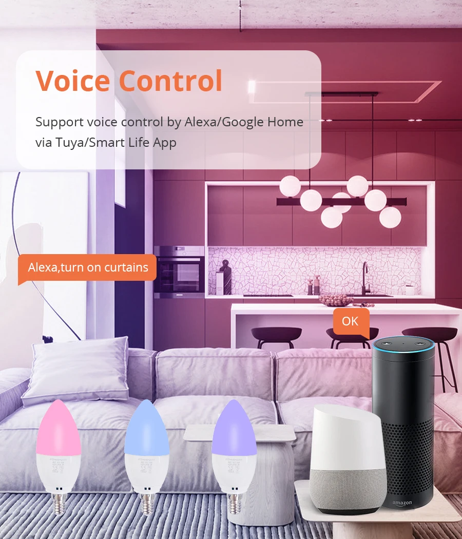 E14 WiFi Smart LED Candle Light Bulb RGBCW Dimmable Lamp 5W Work with Tuya Smart