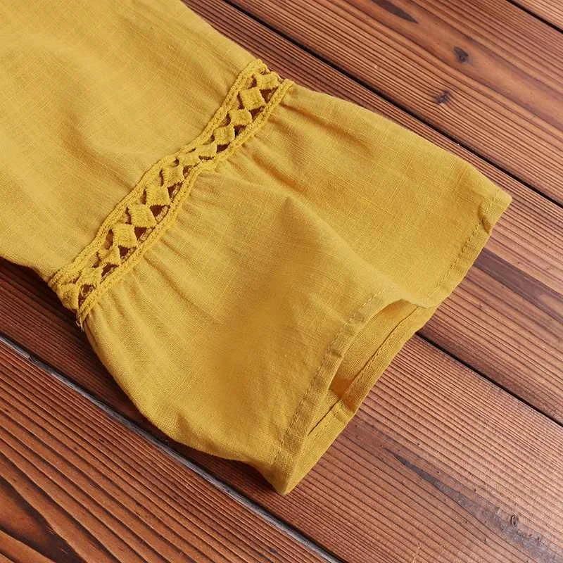 

Female Hollow Patchwork Robe Femme Tunic Summer Bohemian Lace Dress 2021 Women's V Neck Flare Sleeve Sundress