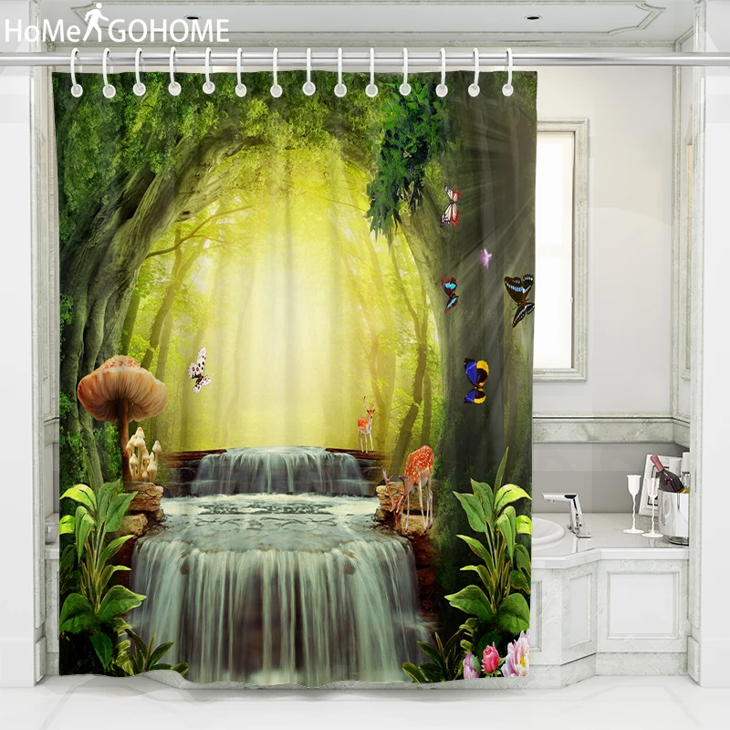 Грибы лес водопад деревья 3D занавес для ванной s Водонепроницаемый полиэстер