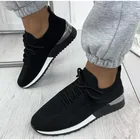 Повседневная женская обувь на резиновой подошве трикотажные дышащий светильник кроссовки размера плюс, однотонные женские туфли, удобные летние женские текстильные туфли на плоской подошве