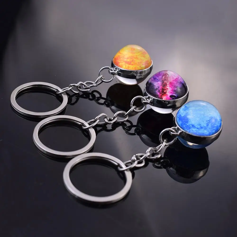 Двухсторонний стеклянный брелок с хрустальным шаром круглый Луной землей