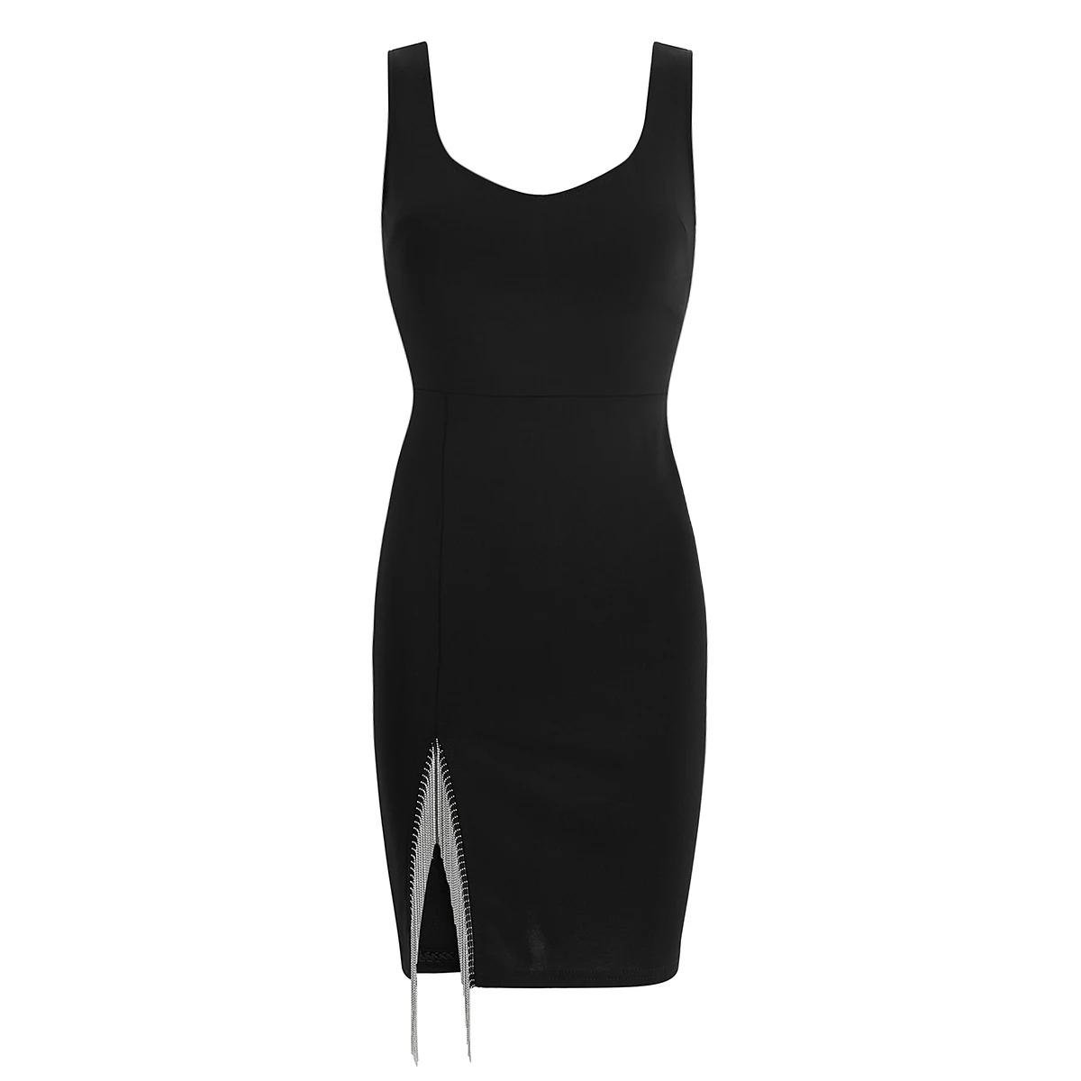 

COIGARSAM Sexy Women dress Tassel Dresses Black 240