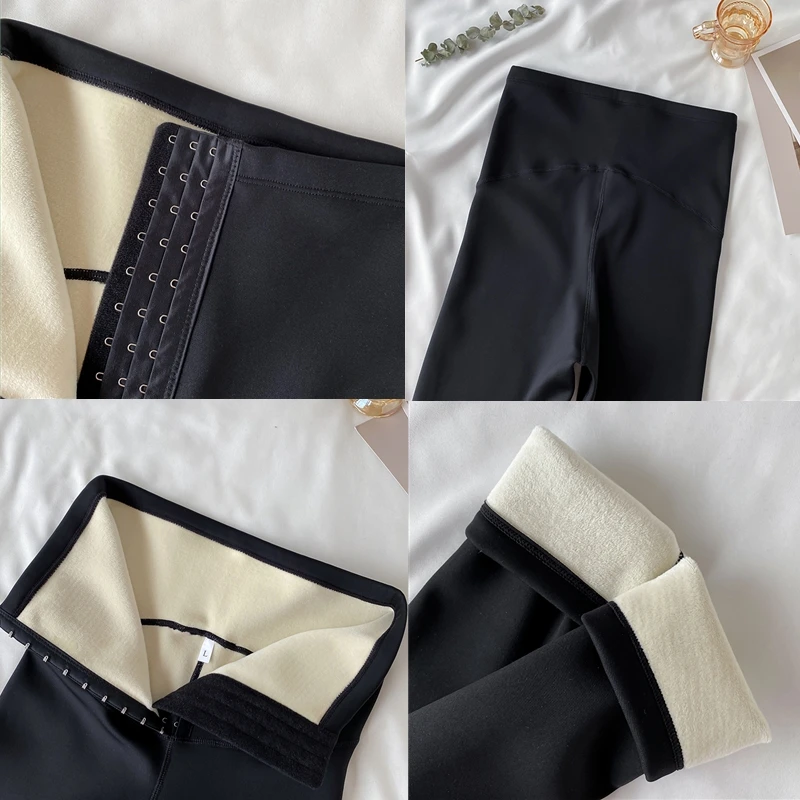 

POUNGDUDU 2021 New Pants For Women Leggings Slim Breasted Cotton Velvet Thicken Warm Elastic High Waist Corset Female All-Match