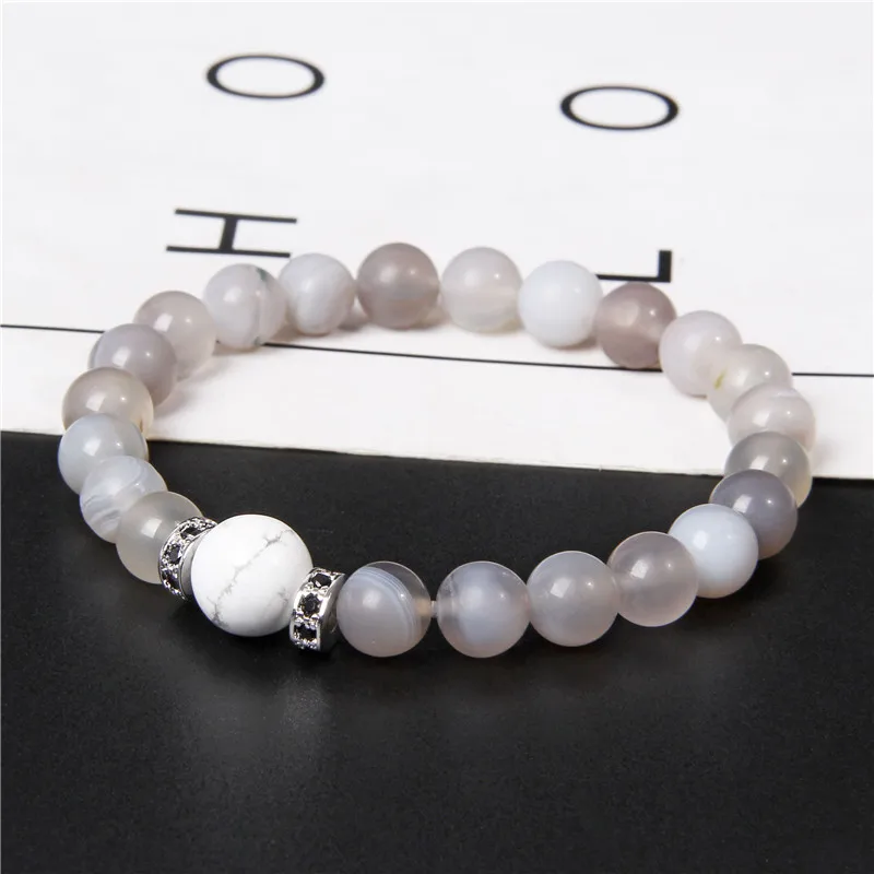 Классический мужской браслет натуральная Φ 10 мм белый бирюзовый ювелирные