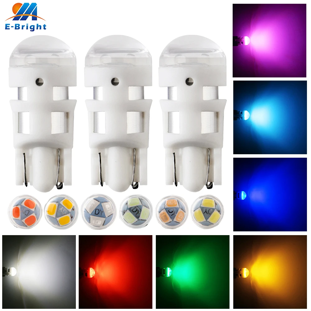 

10pcs W5W T10 2835 3 SMD OSRT Nylon PA Spot White Light Bulb Ice blue Green Pink turn Signal door truck Lamps Interior Light