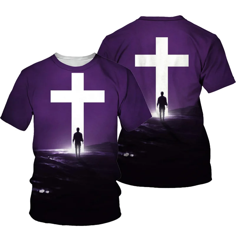 

3D Cross Print Men T-shirt Jesus 2021 Summer O Neck Short Sleeve Tees Tops Christian Style Male Clothes Fashion Casual T-shirts