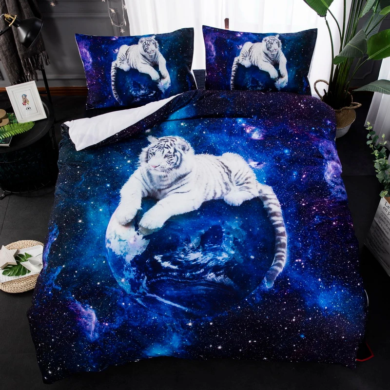 

3D blue star galaxy Tiger wolf bettwäsche sets animala druck quilt/tröster abdeckung kissen fällen 2/3 pcs weiß tiger bettwäsche