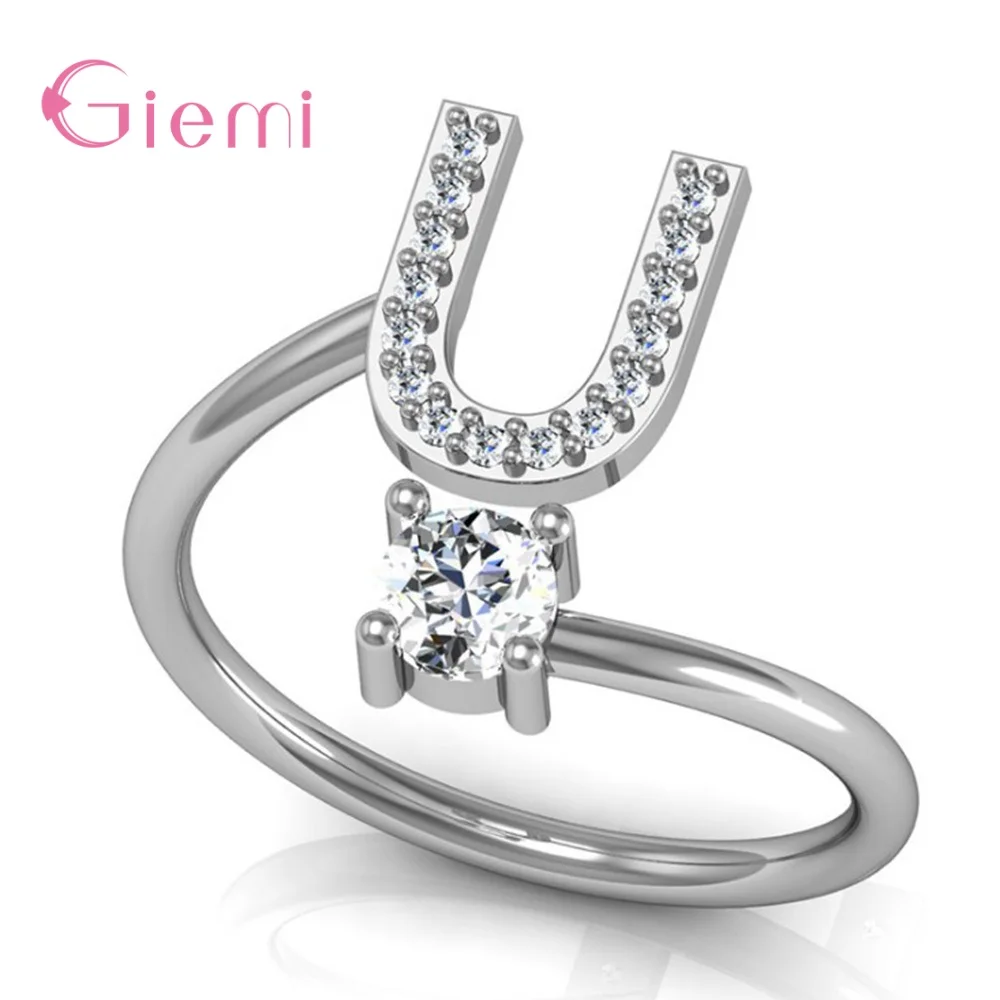 

New Fashion 26 Letters 925 Sterling Silver Rings for Women Shiny Rhinestone Finger Rings Female Engagement Ring Jewelry Party