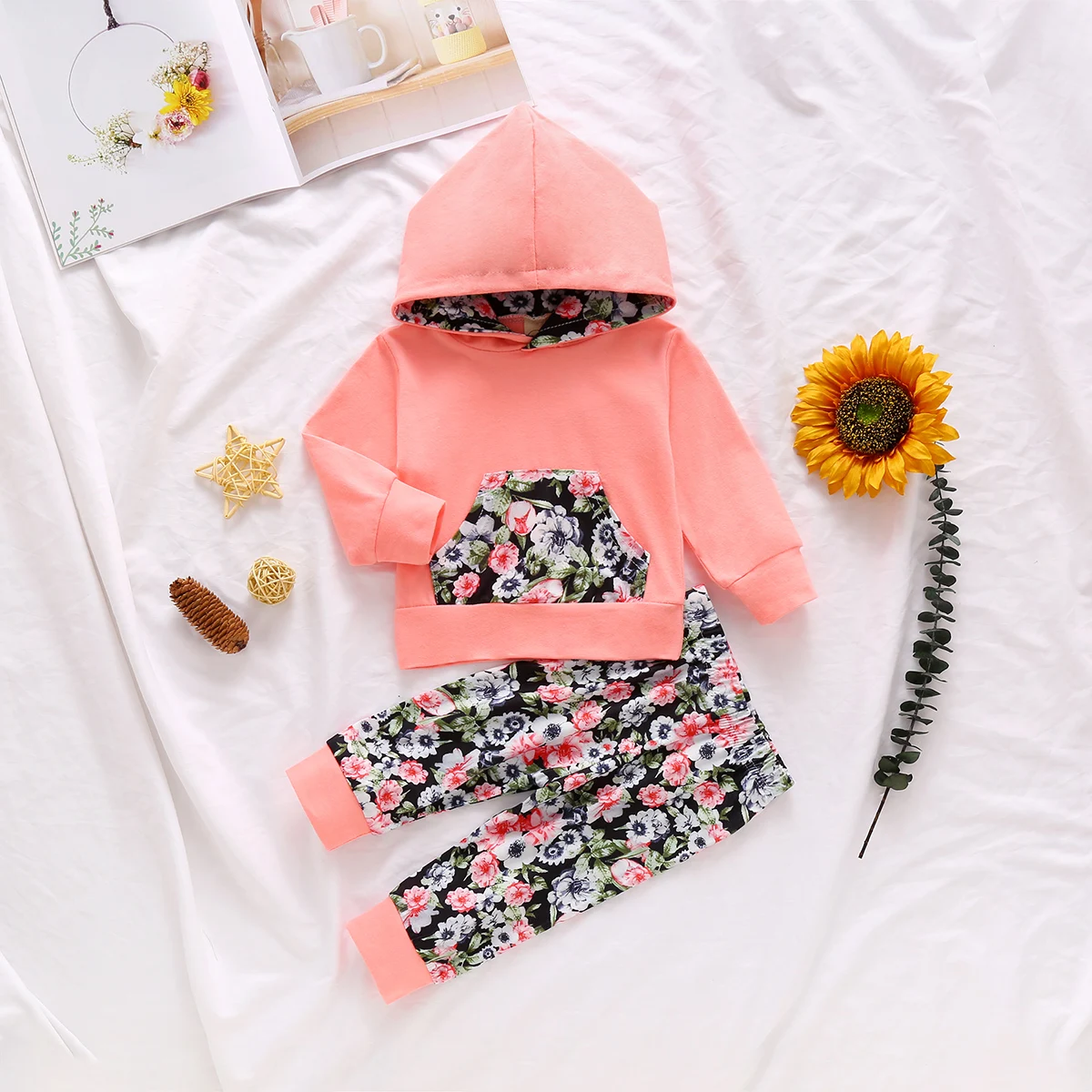 Повседневные комплекты из двух предметов для маленьких девочек толстовка с