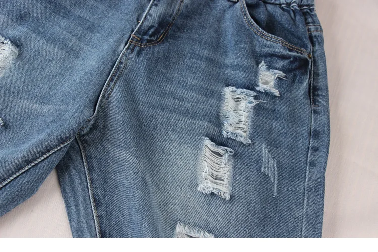 

women jeans High waist cropped denim harem pants light blue Fashion ripped jeans Korea style plus size cotton pants