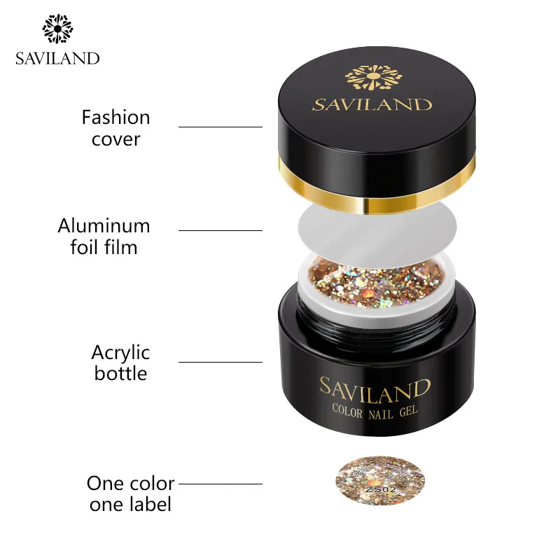 SAVILAND 3D Shiny Diamond Nail Gel Polish Holographic Glitter LED UV Semi Permanent Gel Varnishes Soak Off UV LED Nail Art