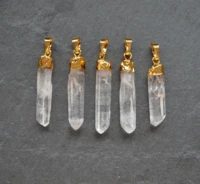 nature gem stone clear crystal point pendant white quartz pendants with electroplated gold edges