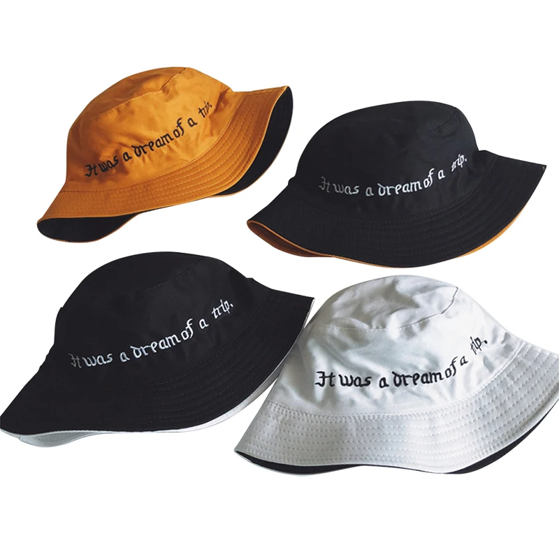 

Harajuku Double Sided Wear Finger Something Embroidery Panama Bucket Hat Men Women Summer Bucket Cap Hip Hop Hat Fisherman Hat