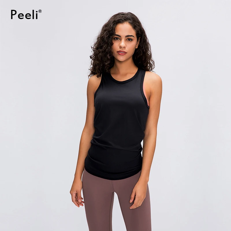 Женская спортивная майка Peeli свободная однотонная дышащая с круглым вырезом для