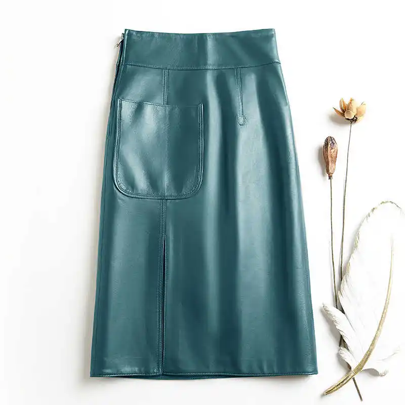 

New Designer Brand Women High-rise leather pencil skirt High quality sheepskin genuine leather Skirts C748
