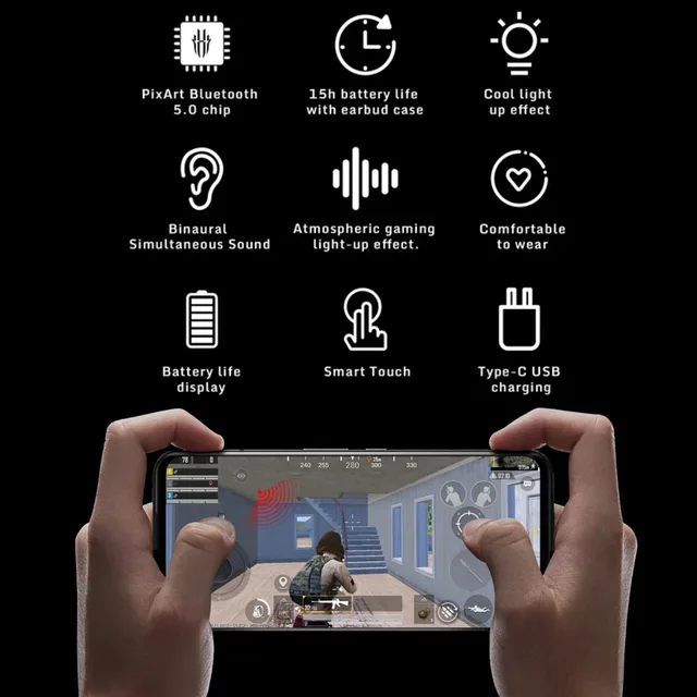 Global Version NUBIA RedMagic TWS Gaming Earphone Wireless Bluetooth Redmagic Cyberpods 4-16 hours battery life 39ms low latency 4