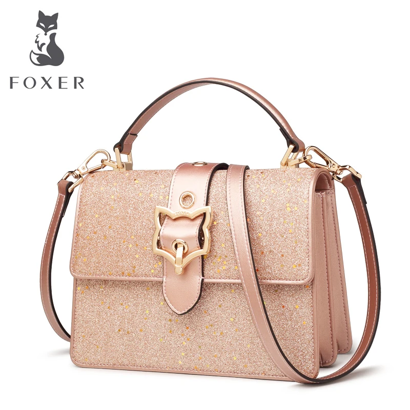 FOXER, женские кожаные сумки через плечо, Воловья кожа, женская сумка, модная, Blingbling, сумка-мессенджер, для девочек, новая мода, сумка на плечо