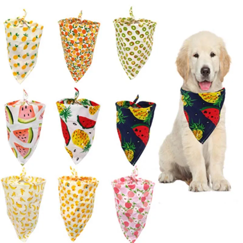 

Fruit Print Triangular Bandage Pet Dog Scarf Adjustable Size Dog Cat Bow Tie Pet Grooming Accessories Personalized Dog Bandana