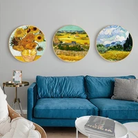 famous van gogh canvas poster abstract starry night and sunflowers painting wall art round pictures for living room home decor